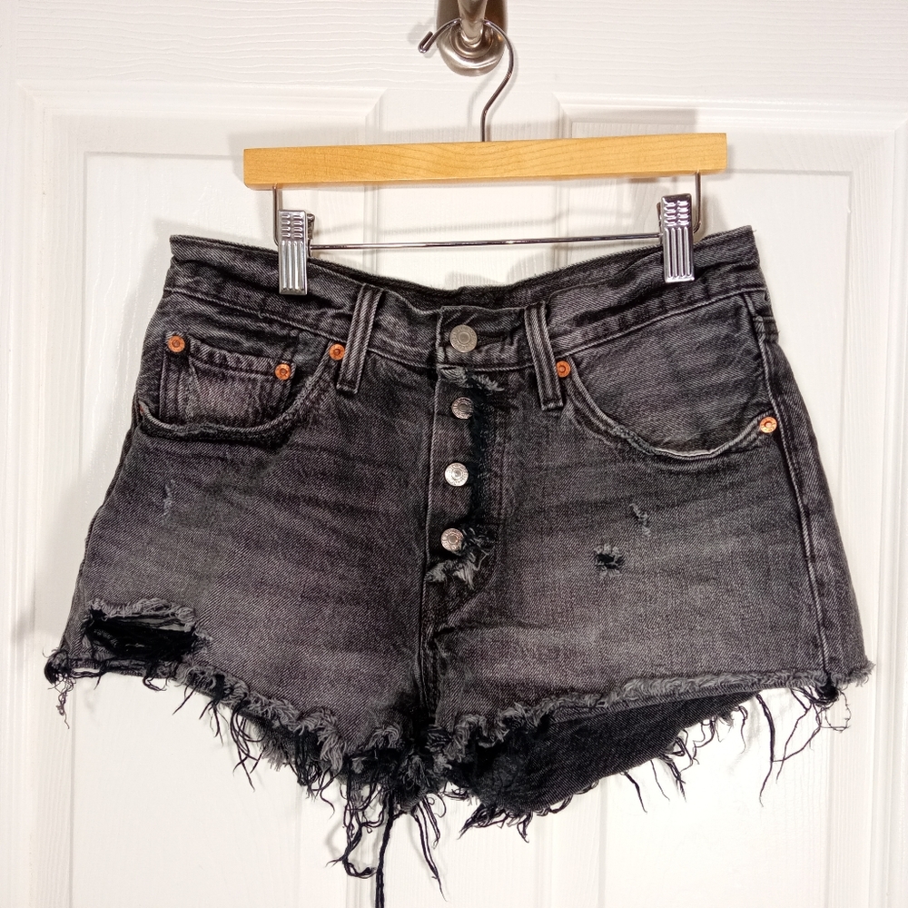 Levis 501 Distressed Denim Button Fly Shorts